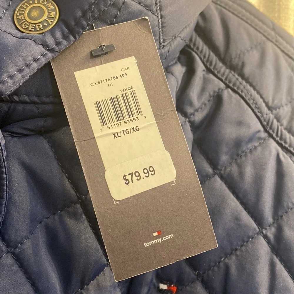 NWT Girls Tommy Hilfiger Blue Quilted with Belt All Weather Snap Up Jacket XL